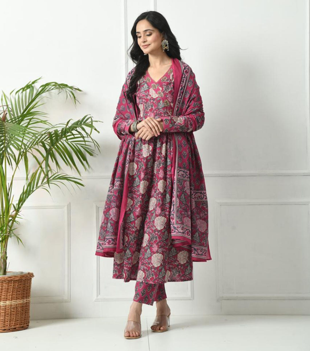 Cotton Anrakkha Style 3 Pieces Suit Indian Ladies Dress